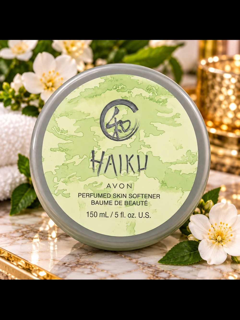 Avon Haiku Perfumed Skin Softener - Light Green Tin